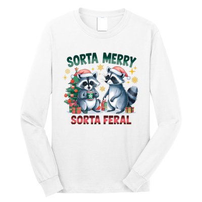 Sorta Merry Sorta Feral Christmas Raccoon Xmas Long Sleeve Shirt