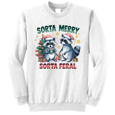 Sorta Merry Sorta Feral Christmas Raccoon Xmas Sweatshirt