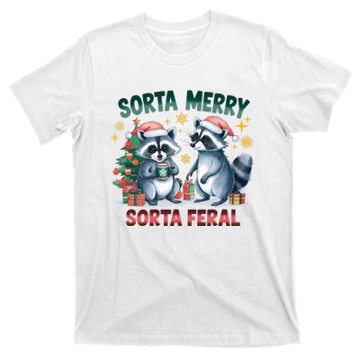 Sorta Merry Sorta Feral Christmas Raccoon Xmas T-Shirt