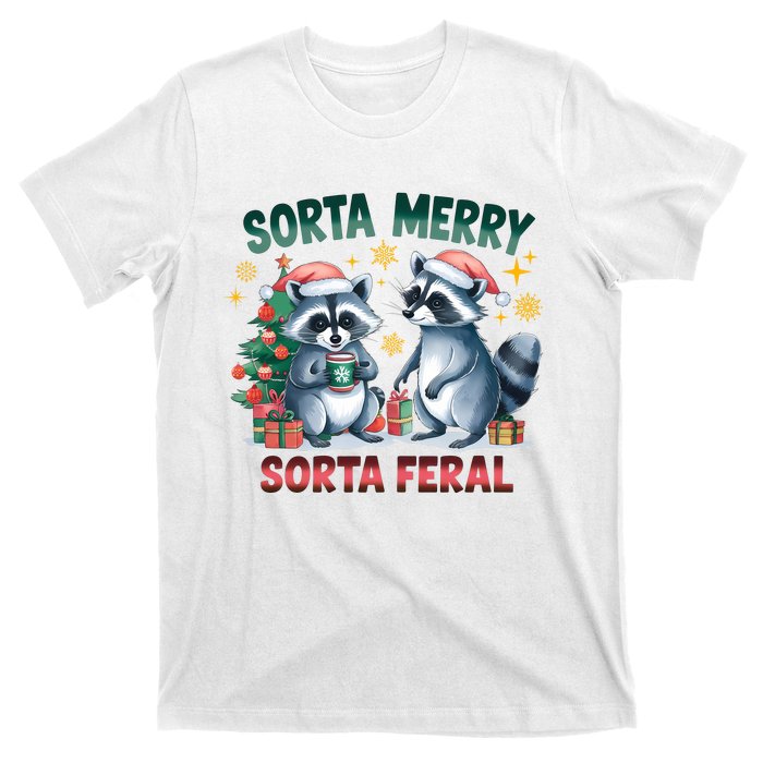 Sorta Merry Sorta Feral Christmas Raccoon Xmas T-Shirt