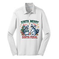 Sorta Merry Sorta Feral Christmas Raccoon Xmas Silk Touch Performance Long Sleeve Polo