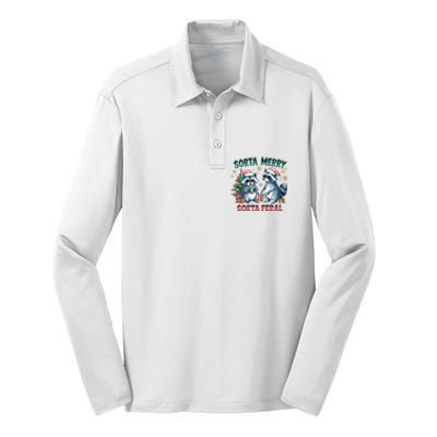 Sorta Merry Sorta Feral Christmas Raccoon Xmas Silk Touch Performance Long Sleeve Polo