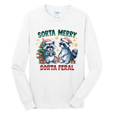 Sorta Merry Sorta Feral Christmas Raccoon Xmas Tall Long Sleeve T-Shirt