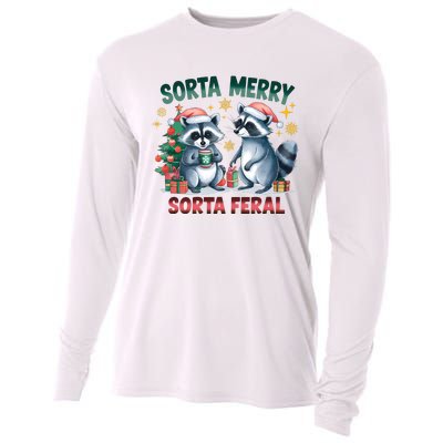 Sorta Merry Sorta Feral Christmas Raccoon Xmas Cooling Performance Long Sleeve Crew