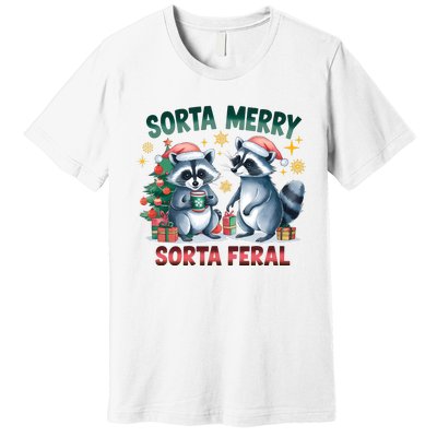 Sorta Merry Sorta Feral Christmas Raccoon Xmas Premium T-Shirt