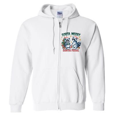 Sorta Merry Sorta Feral Christmas Raccoon Xmas Full Zip Hoodie