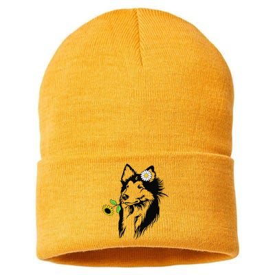 Sheltie mom Shetland Sheepdog sunflower Sustainable Knit Beanie