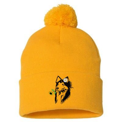 Sheltie mom Shetland Sheepdog sunflower Pom Pom 12in Knit Beanie