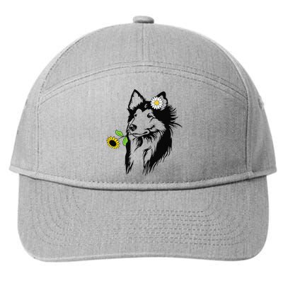 Sheltie mom Shetland Sheepdog sunflower 7-Panel Snapback Hat