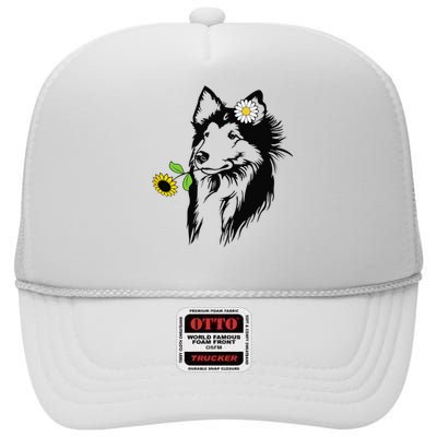 Sheltie mom Shetland Sheepdog sunflower High Crown Mesh Back Trucker Hat