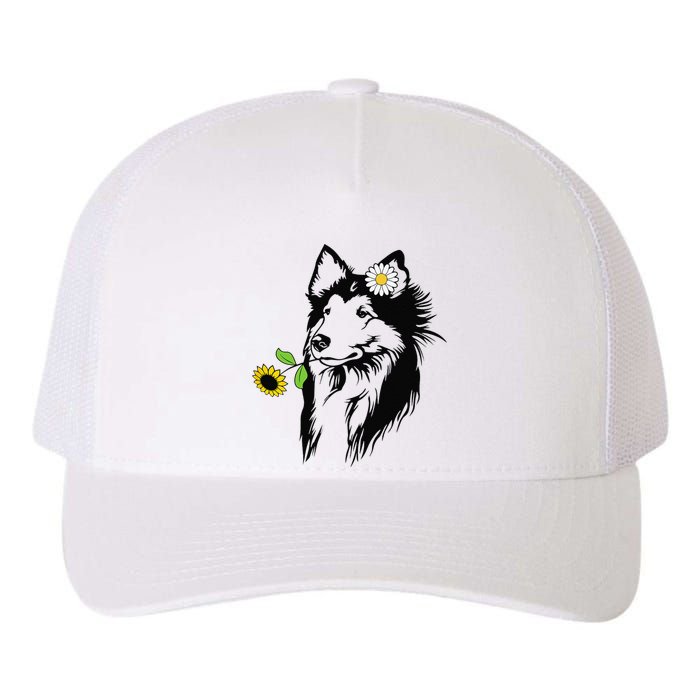 Sheltie mom Shetland Sheepdog sunflower Yupoong Adult 5-Panel Trucker Hat