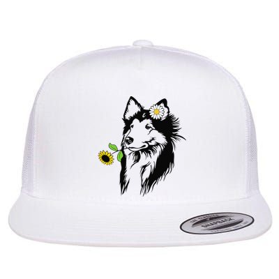 Sheltie mom Shetland Sheepdog sunflower Flat Bill Trucker Hat