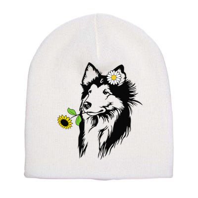 Sheltie mom Shetland Sheepdog sunflower Short Acrylic Beanie