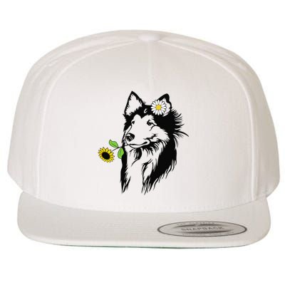 Sheltie mom Shetland Sheepdog sunflower Wool Snapback Cap