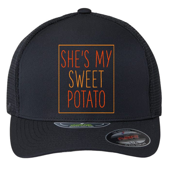 SheS My Sweet Potato Thanksgiving Matching Couples Set Him Flexfit Unipanel Trucker Cap