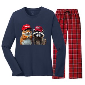 Social Media Star Peanut The Squirrel Fred The Raccoon Women's Long Sleeve Flannel Pajama Set 