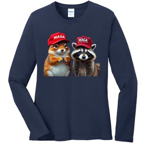 Social Media Star Peanut The Squirrel Fred The Raccoon Ladies Long Sleeve Shirt