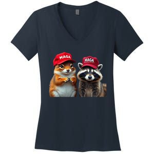 Social Media Star Peanut The Squirrel Fred The Raccoon Women's V-Neck T-Shirt