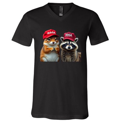 Social Media Star Peanut The Squirrel & Fred The Raccoon V-Neck T-Shirt