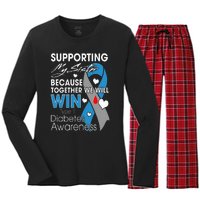 Supporting My Sister T1D Diabetic Type 1 Diabetes Awareness Women's Long Sleeve Flannel Pajama Set 