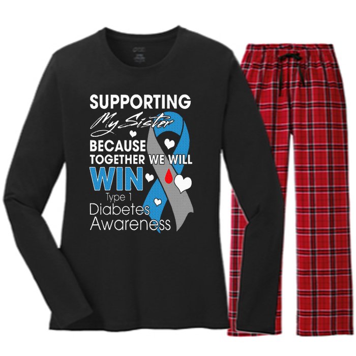 Supporting My Sister T1D Diabetic Type 1 Diabetes Awareness Women's Long Sleeve Flannel Pajama Set 