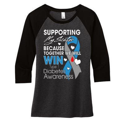 Supporting My Sister T1D Diabetic Type 1 Diabetes Awareness Women's Tri-Blend 3/4-Sleeve Raglan Shirt