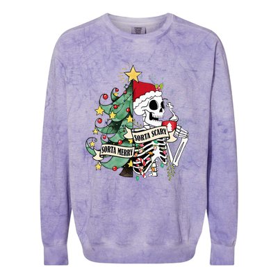 Sorta Merry Sorta Scary Skeleton Hot Cocoa Christmas Pajamas Colorblast Crewneck Sweatshirt