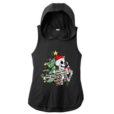 Sorta Merry Sorta Scary Skeleton Hot Cocoa Christmas Pajamas Ladies PosiCharge Tri-Blend Wicking Draft Hoodie Tank