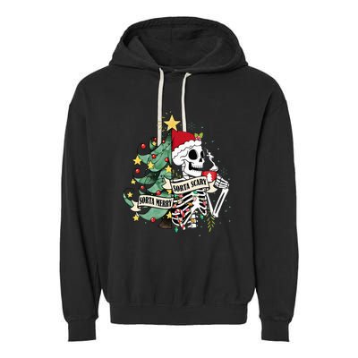 Sorta Merry Sorta Scary Skeleton Hot Cocoa Christmas Pajamas Garment-Dyed Fleece Hoodie