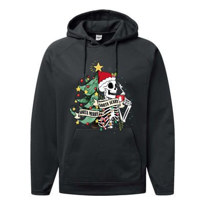 Sorta Merry Sorta Scary Skeleton Hot Cocoa Christmas Pajamas Performance Fleece Hoodie