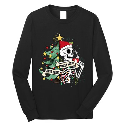 Sorta Merry Sorta Scary Skeleton Hot Cocoa Christmas Pajamas Long Sleeve Shirt