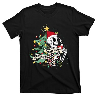 Sorta Merry Sorta Scary Skeleton Hot Cocoa Christmas Pajamas T-Shirt