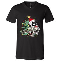 Sorta Merry Sorta Scary Skeleton Hot Cocoa Christmas Pajamas V-Neck T-Shirt