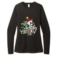 Sorta Merry Sorta Scary Skeleton Hot Cocoa Christmas Pajamas Womens CVC Long Sleeve Shirt