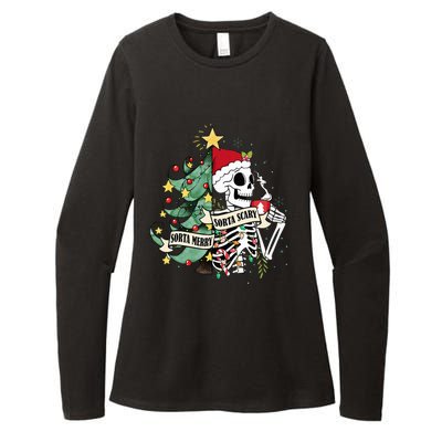 Sorta Merry Sorta Scary Skeleton Hot Cocoa Christmas Pajamas Womens CVC Long Sleeve Shirt