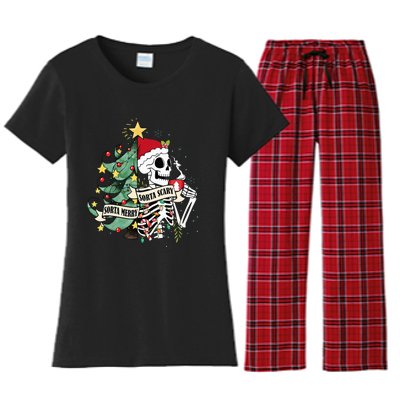 Sorta Merry Sorta Scary Skeleton Hot Cocoa Christmas Pajamas Women's Flannel Pajama Set