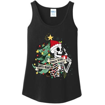 Sorta Merry Sorta Scary Skeleton Hot Cocoa Christmas Pajamas Ladies Essential Tank