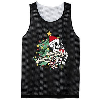 Sorta Merry Sorta Scary Skeleton Hot Cocoa Christmas Pajamas Mesh Reversible Basketball Jersey Tank