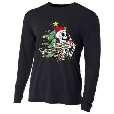 Sorta Merry Sorta Scary Skeleton Hot Cocoa Christmas Pajamas Cooling Performance Long Sleeve Crew