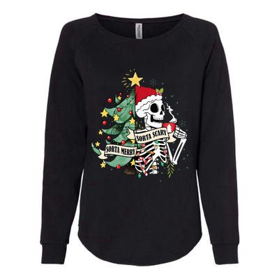 Sorta Merry Sorta Scary Skeleton Hot Cocoa Christmas Pajamas Womens California Wash Sweatshirt