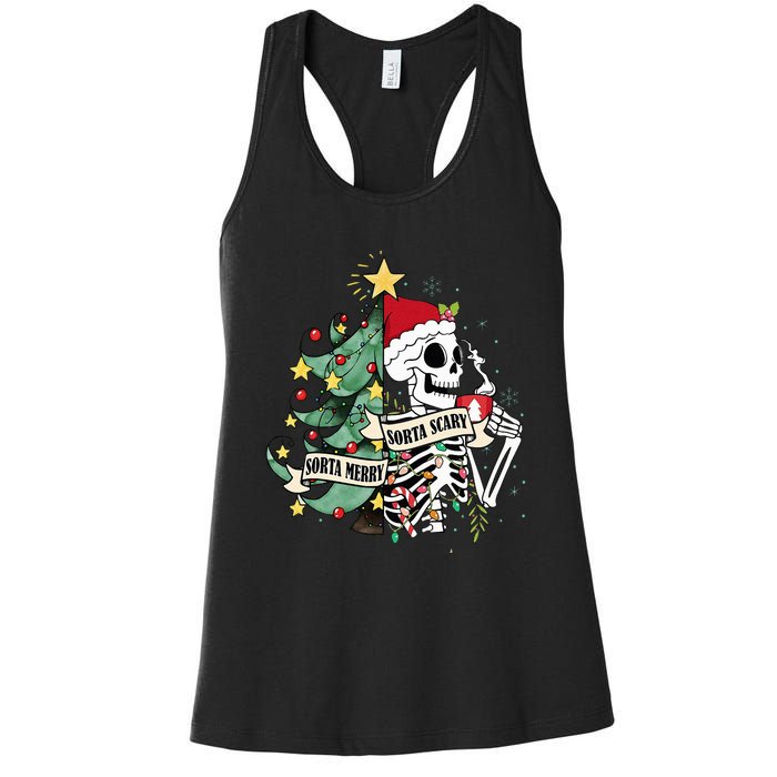 Sorta Merry Sorta Scary Skeleton Hot Cocoa Christmas Pajamas Women's Racerback Tank