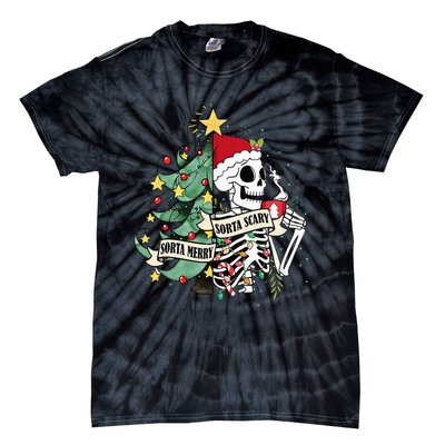 Sorta Merry Sorta Scary Skeleton Hot Cocoa Christmas Pajamas Tie-Dye T-Shirt