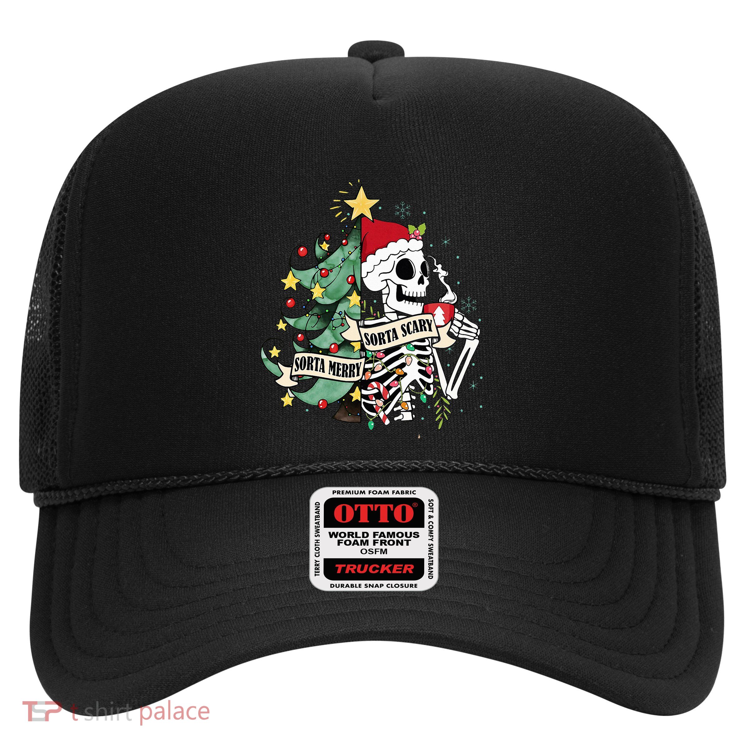 Sorta Merry Sorta Scary Skeleton Hot Cocoa Christmas Pajamas Trucker Hat