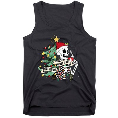 Sorta Merry Sorta Scary Skeleton Hot Cocoa Christmas Pajamas Tank Top