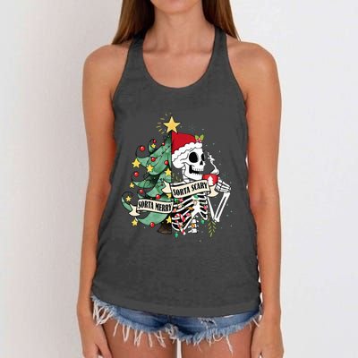 Sorta Merry Sorta Scary Skeleton Hot Cocoa Christmas Pajamas Women's Knotted Racerback Tank