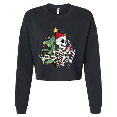 Sorta Merry Sorta Scary Skeleton Hot Cocoa Christmas Pajamas Cropped Pullover Crew