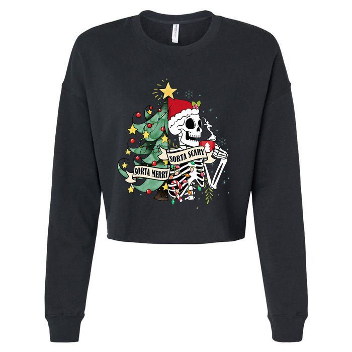 Sorta Merry Sorta Scary Skeleton Hot Cocoa Christmas Pajamas Cropped Pullover Crew