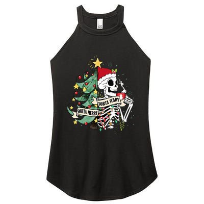 Sorta Merry Sorta Scary Skeleton Hot Cocoa Christmas Pajamas Women's Perfect Tri Rocker Tank