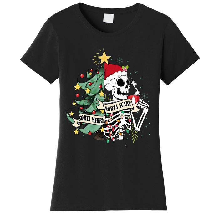 Sorta Merry Sorta Scary Skeleton Hot Cocoa Christmas Pajamas Women's T-Shirt