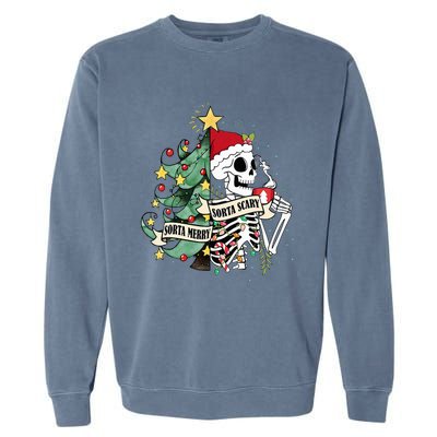 Sorta Merry Sorta Scary Skeleton Hot Cocoa Christmas Pajamas Garment-Dyed Sweatshirt